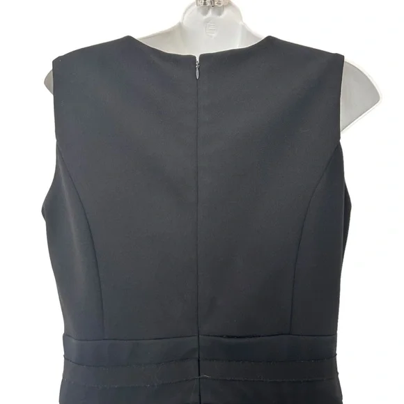 Calvin Klein sleeveless black crepe knit fit flare dress mesh panels size 10 - Picture 5 of 11